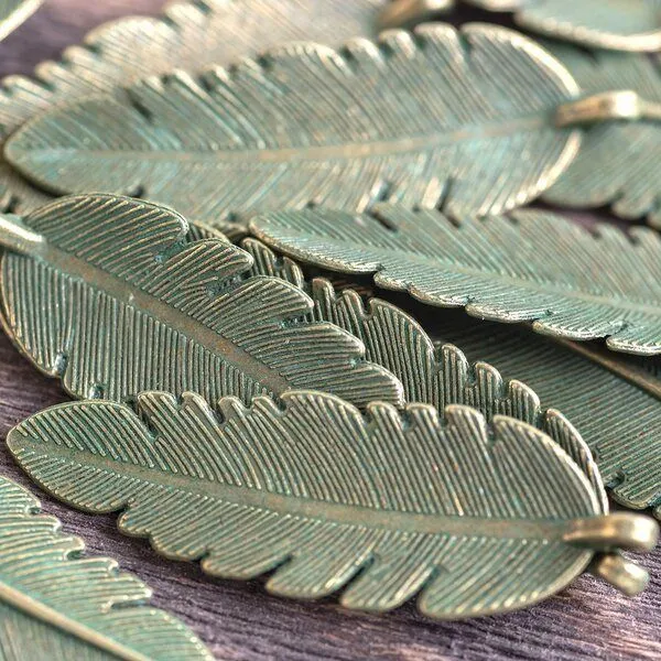 подвеска металлическая "перо", цвет античная бронза/патина, 44x14x2 мм