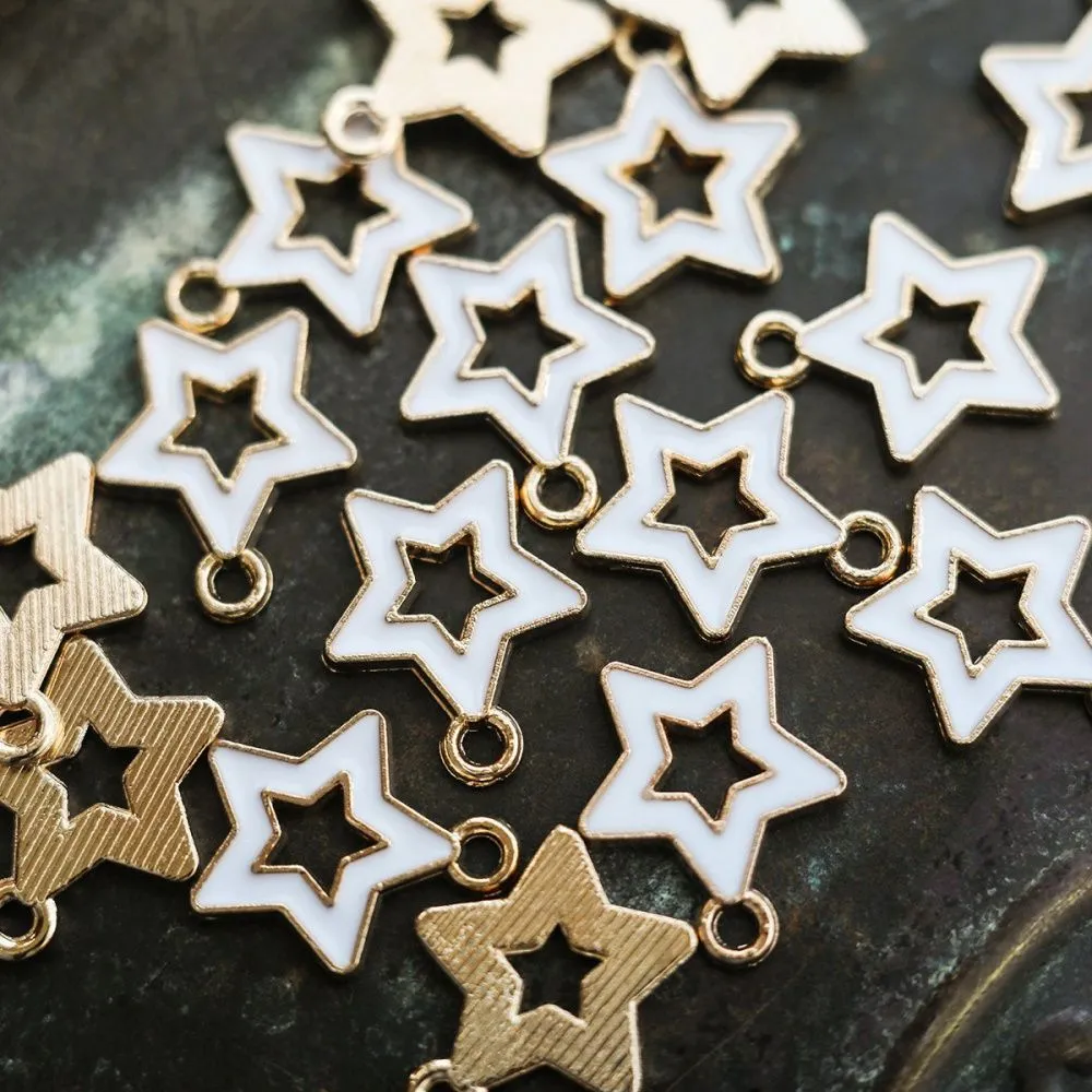 подвеска металлическая "стар", эмаль, цвет белый, 16x14x2 мм