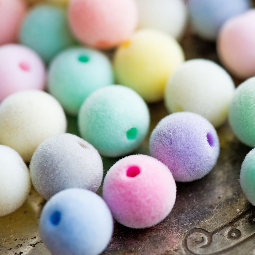 бусина, акрил "пастель-флок", цветовой микс, 10х9 мм