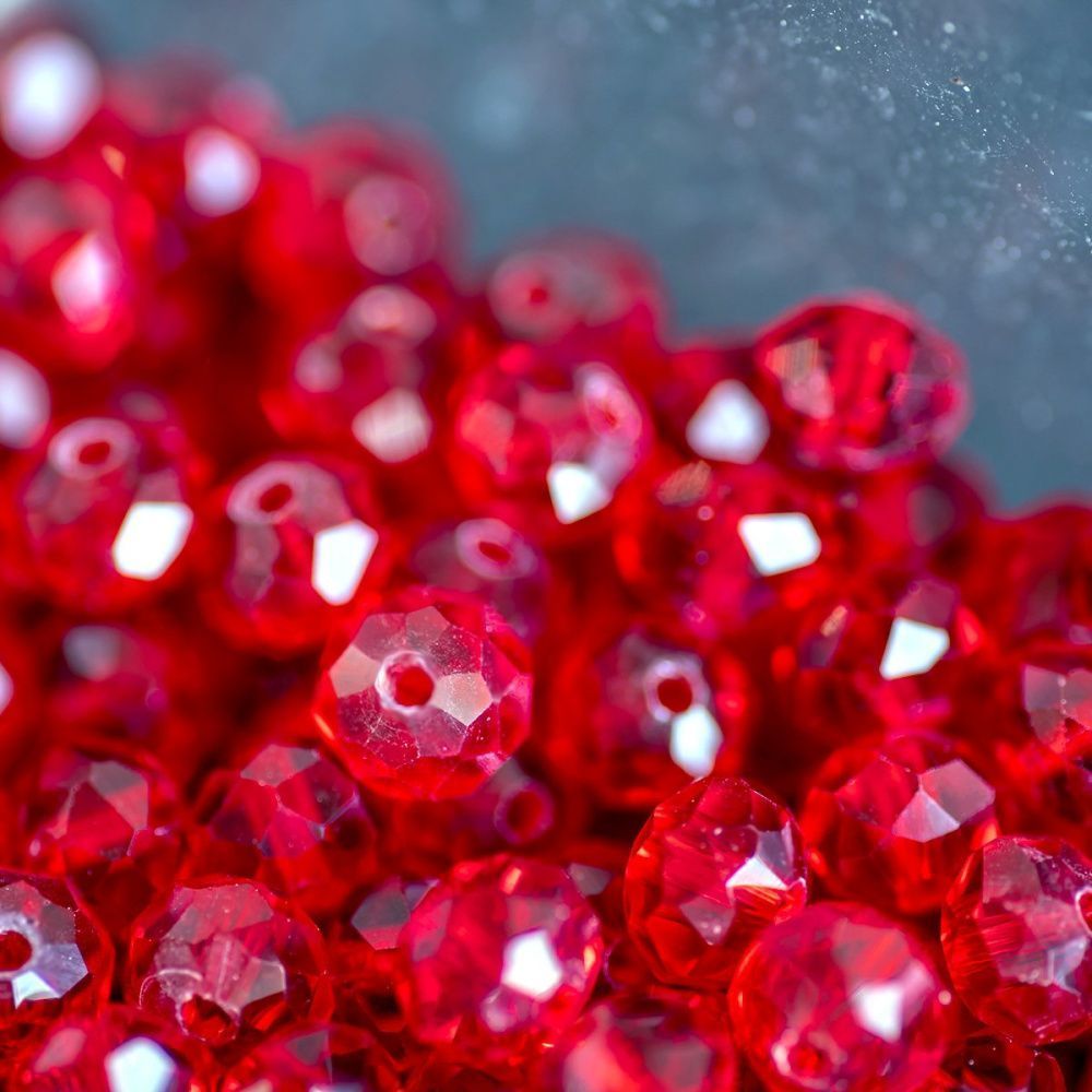 бусина, стекло абакус 8, граненая, цвет красный, 8х6 мм