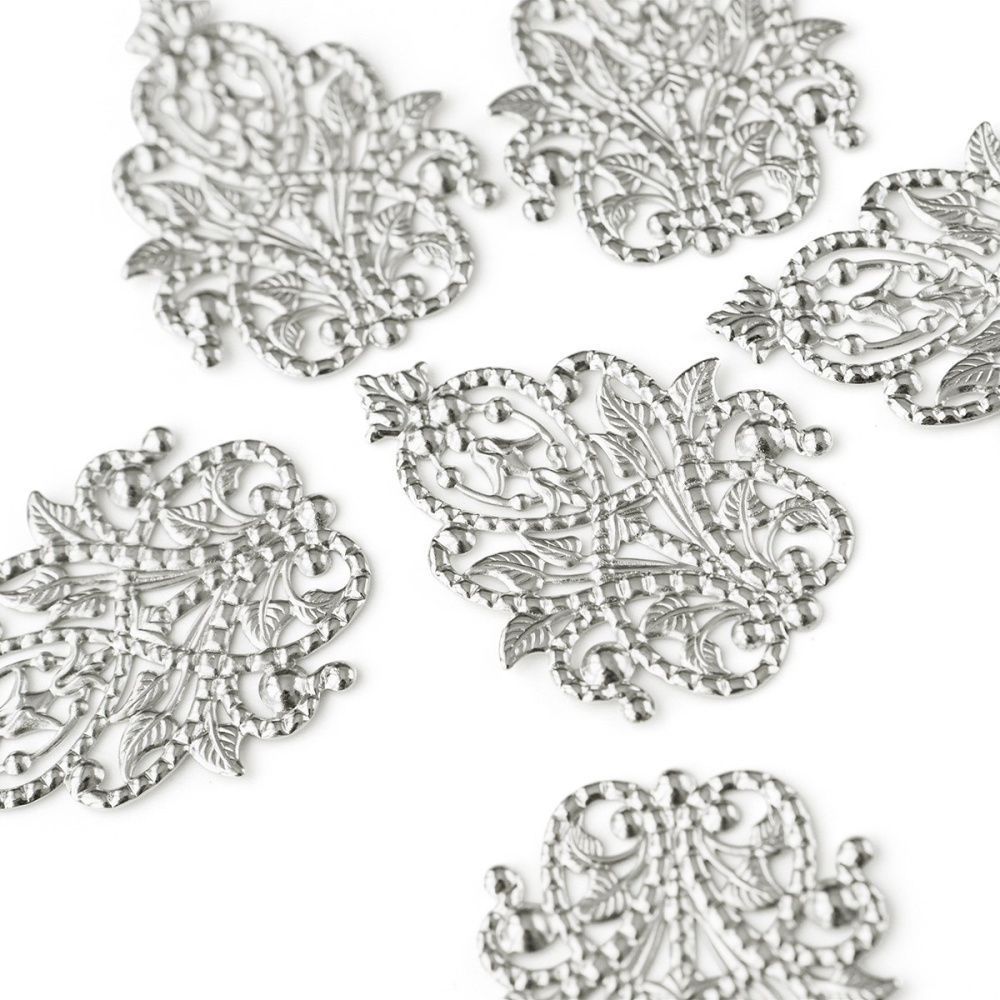 коннектор "филигрань прециоза", цвет платина, 48x35x2 мм 