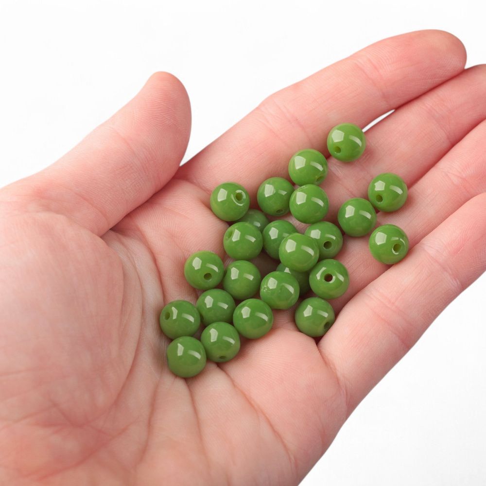 бусина, стекло 8, цвет зеленый, 8 мм