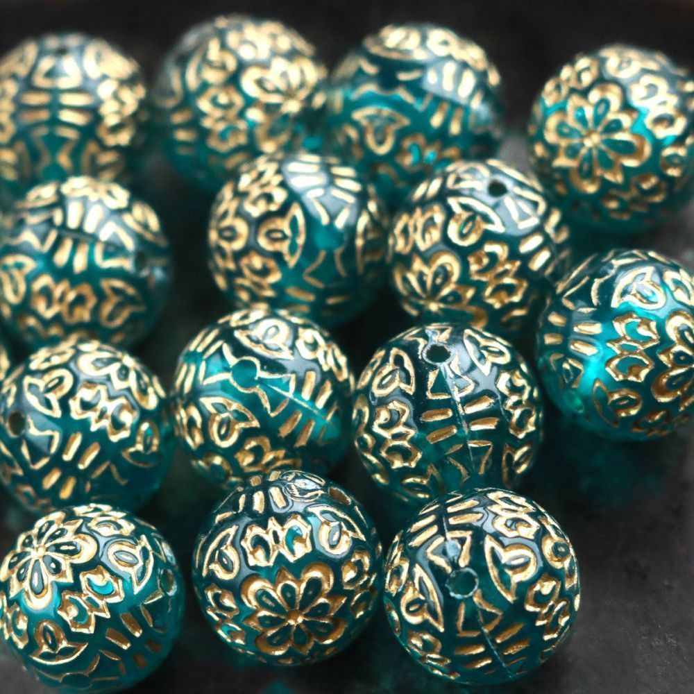 бусина круглая "антик", акрил, цвет сине-зеленый, 14 мм