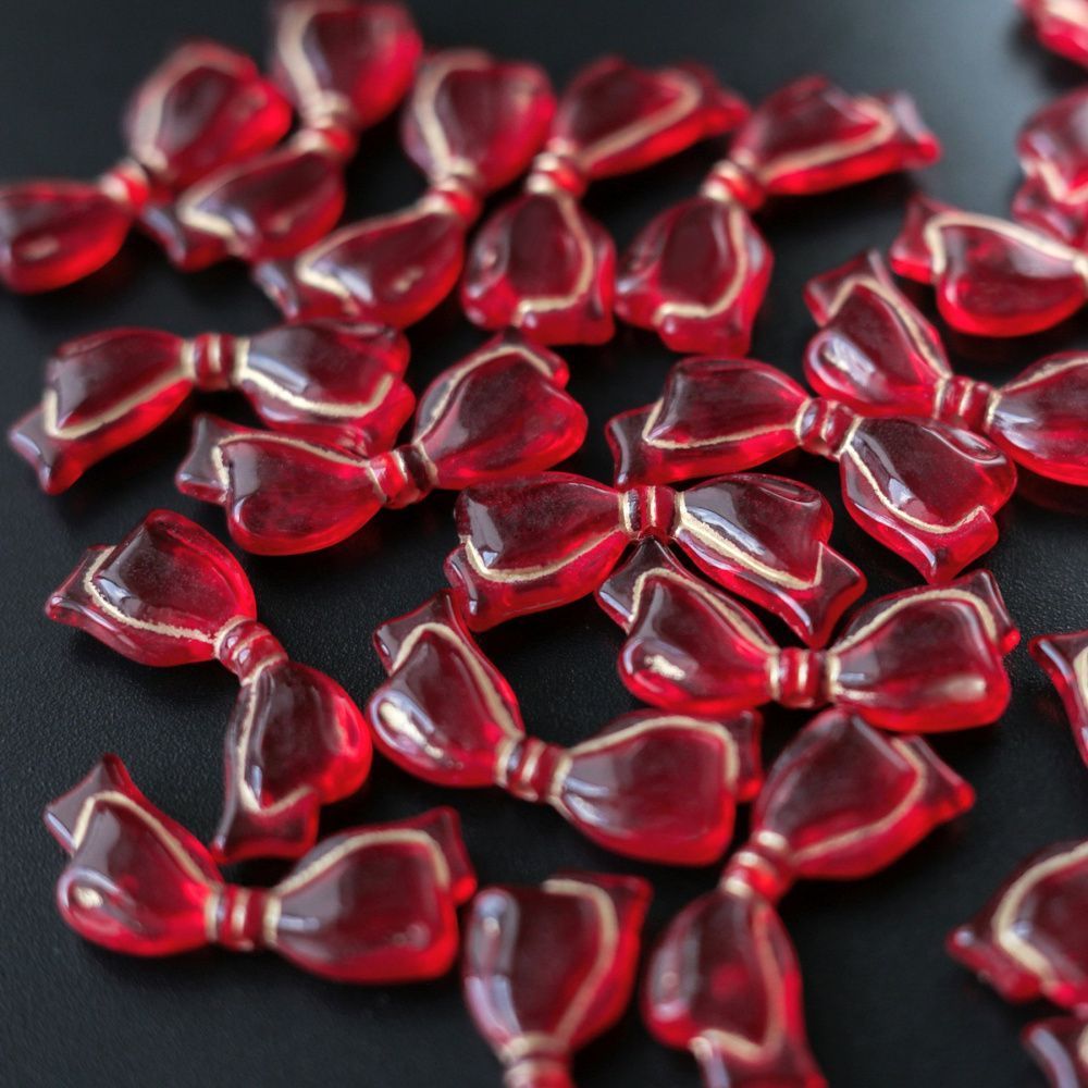 бусина, акрил "бантик-антик", цвет красный, 13.5x29x6 мм