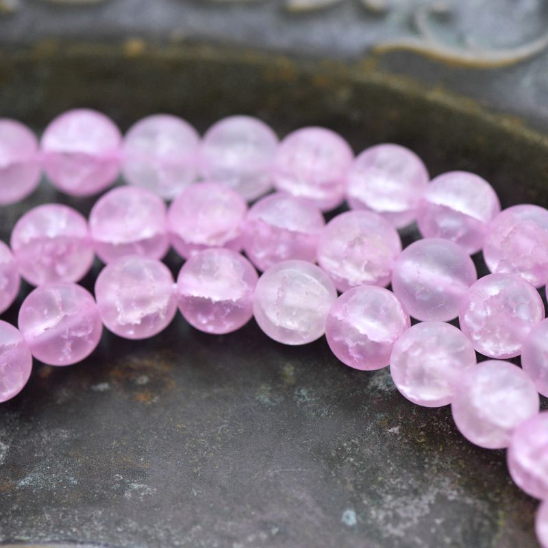 бусина, стекло "кракле", цвет розовый матовый, 10 мм