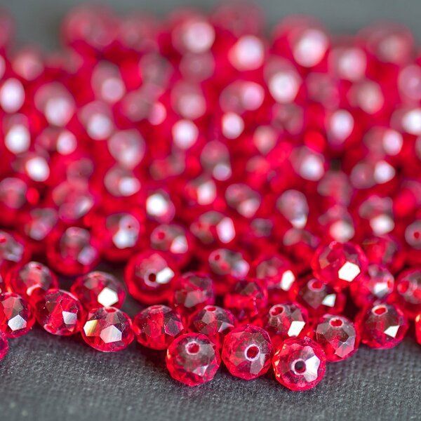 бусина, стекло абакус 8, граненая, цвет красный, 8х6 мм