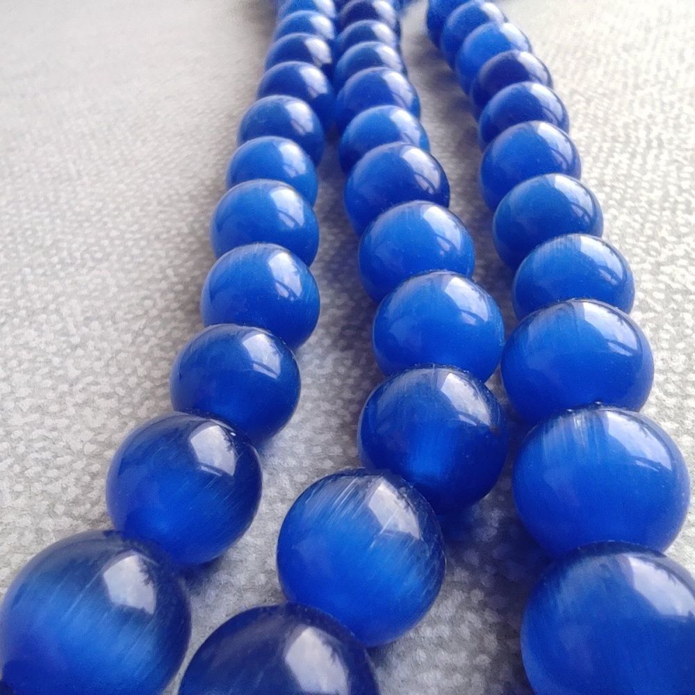 бусина "кошачий глаз", стекло, цвет синий, 10 мм