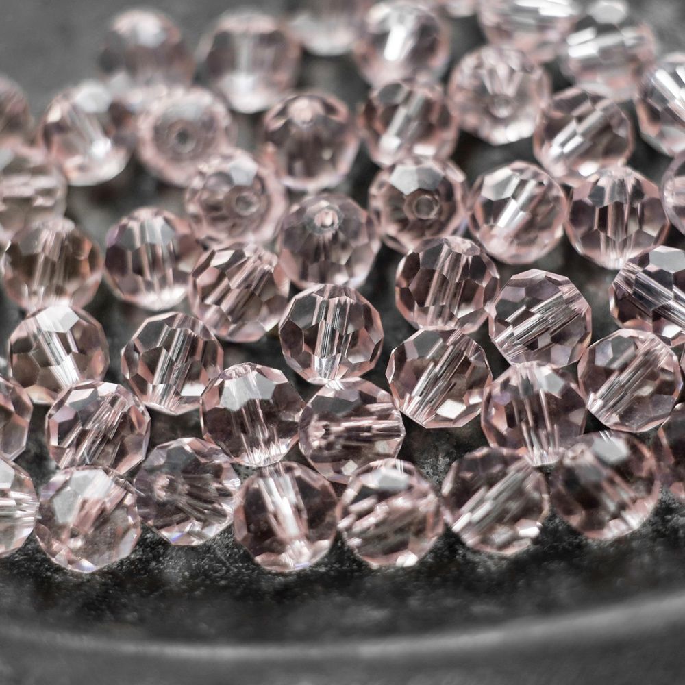 бусина, стекло 8, граненая, цвет розовый, 8 мм