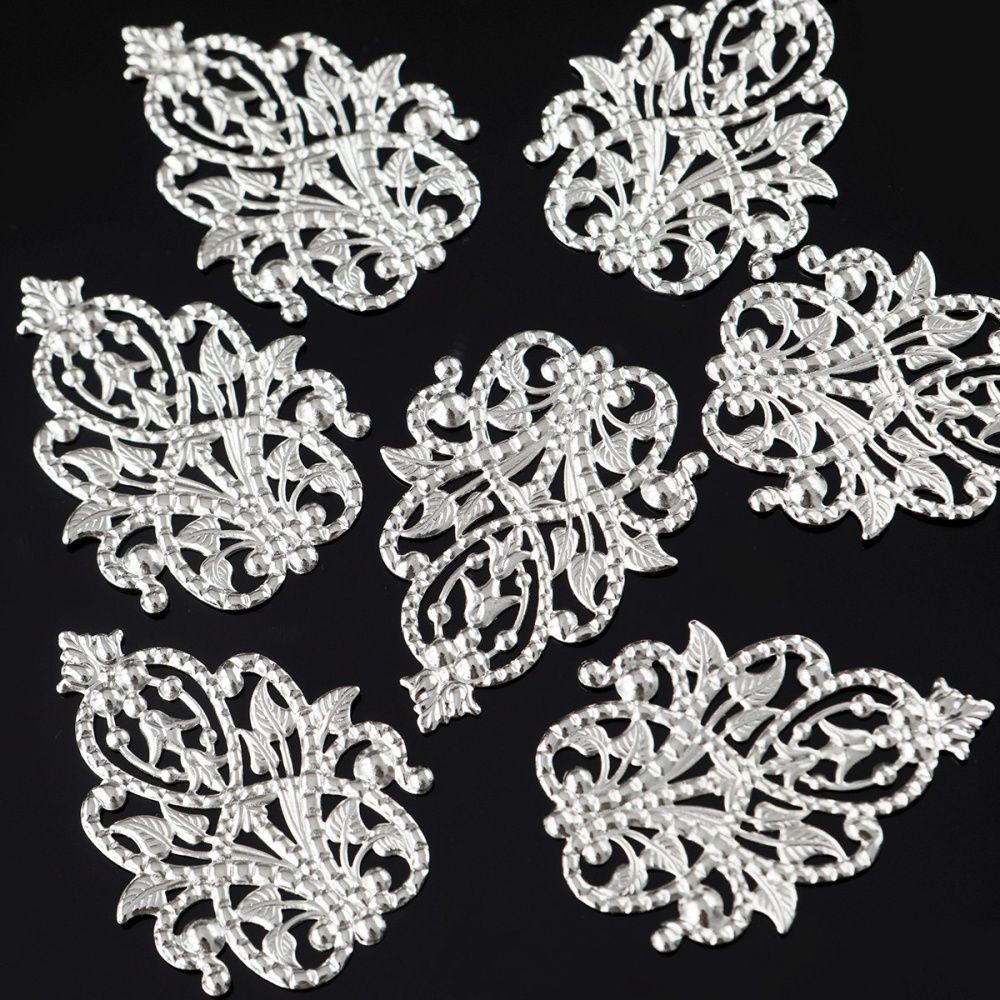 коннектор "филигрань прециоза", цвет платина, 48x35x2 мм 