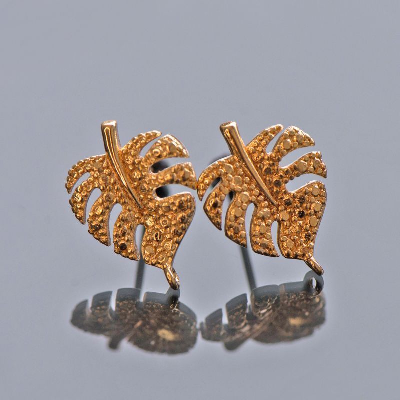 пуссеты "монстера", позолоченные, 14.5x10.5 мм