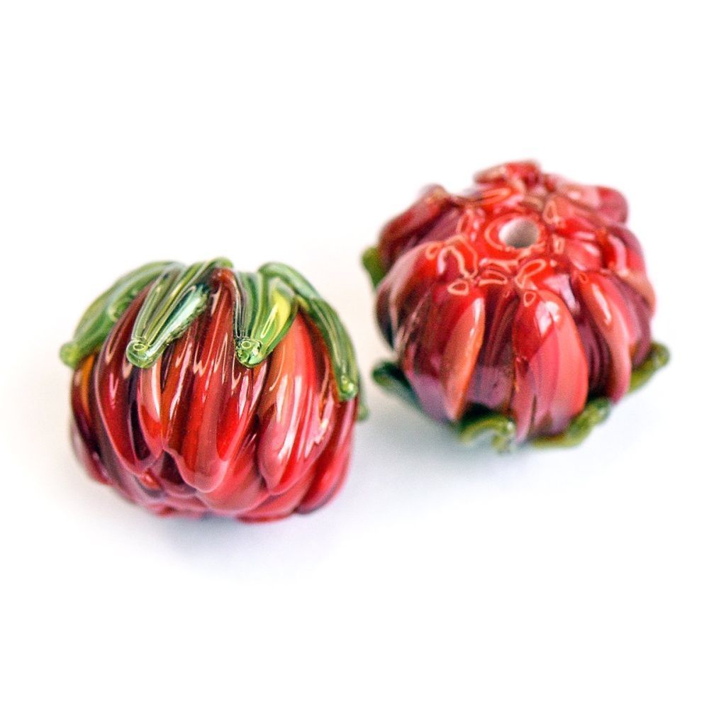 бусина, мурано "хризантема", фигурная, красно-оранжевый, 20х19мм