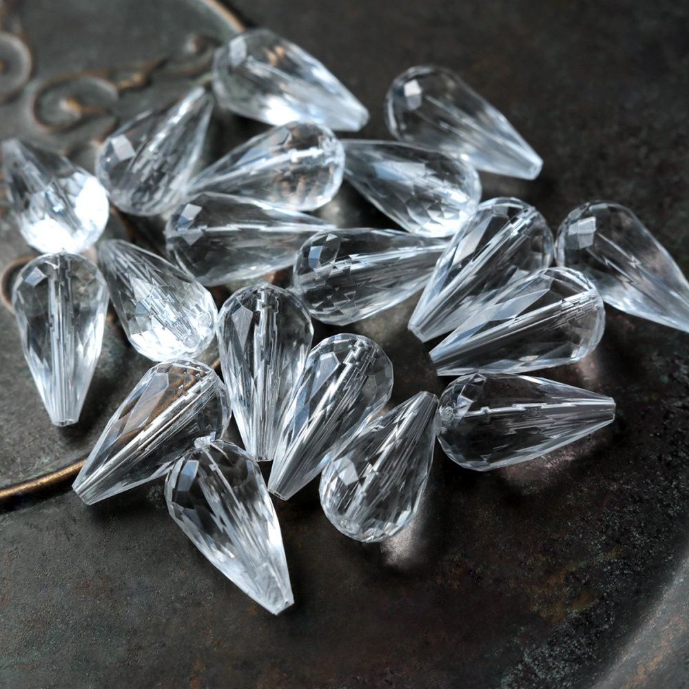 бусина капля граненая, акрил, цвет прозрачный, 21x11 мм