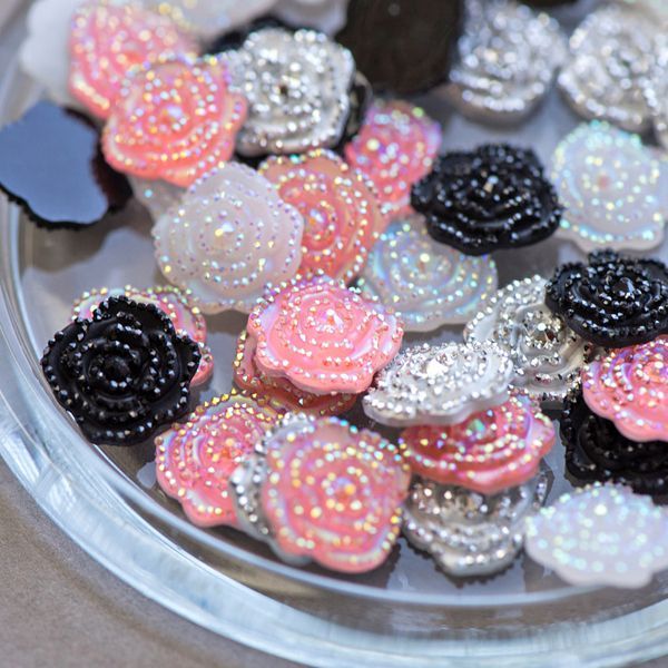 кабошон из смолы "роза-гламур", цветовой микс, 14x14x3 мм