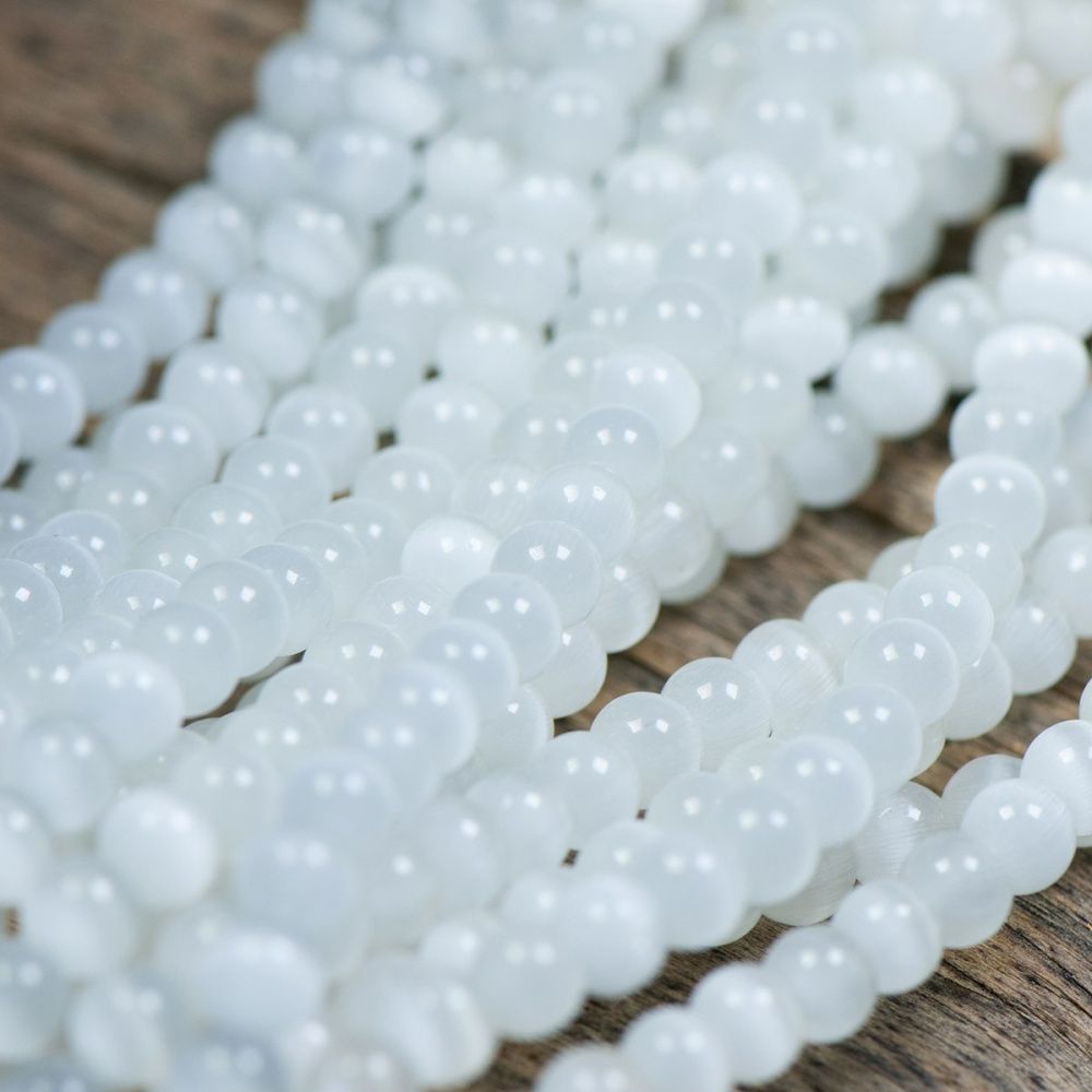 бусина "кошачий глаз", стекло, цвет белый, 5 мм