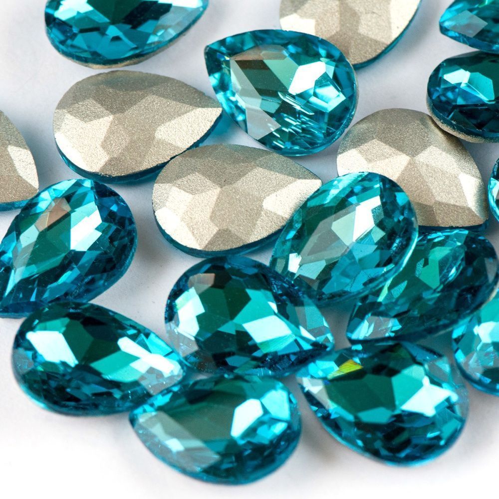 кабошон стекло кристалл, каплевидный, цвет capri blue 2, 18х13 мм