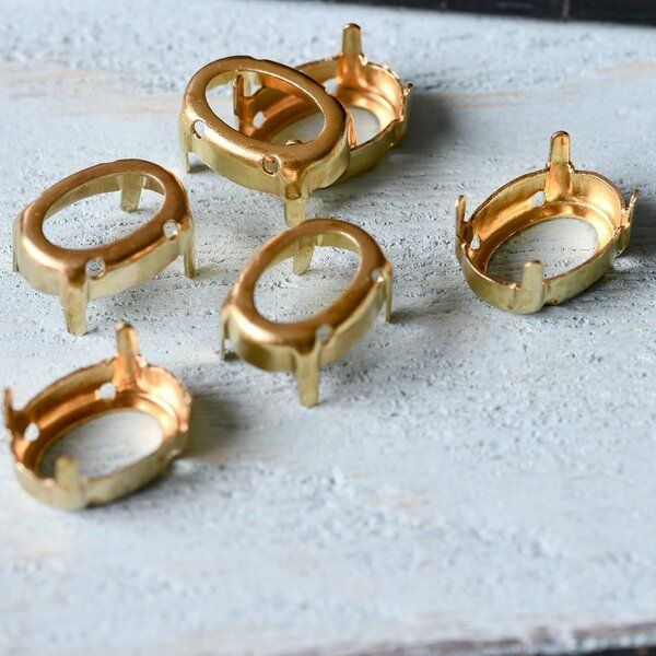 цапы для стразов овальные, открытые, цвет золото, 14х10 мм