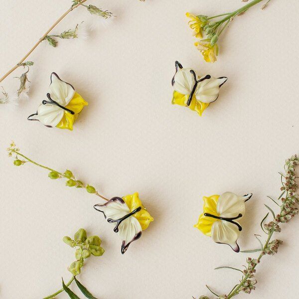 бусина, мурано "бабочка", фигурная, лимонный, 20х20 мм