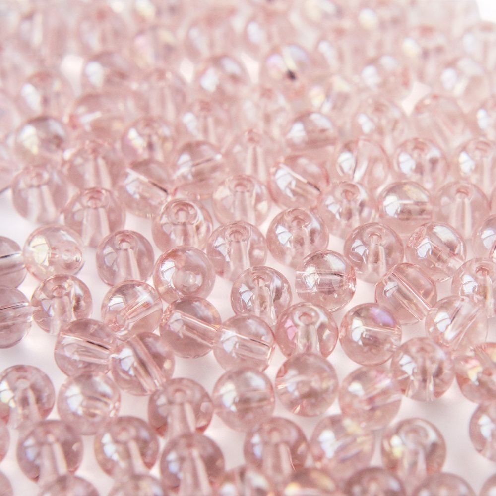 бусина, стекло 6, цвет розовый ав, 6 мм