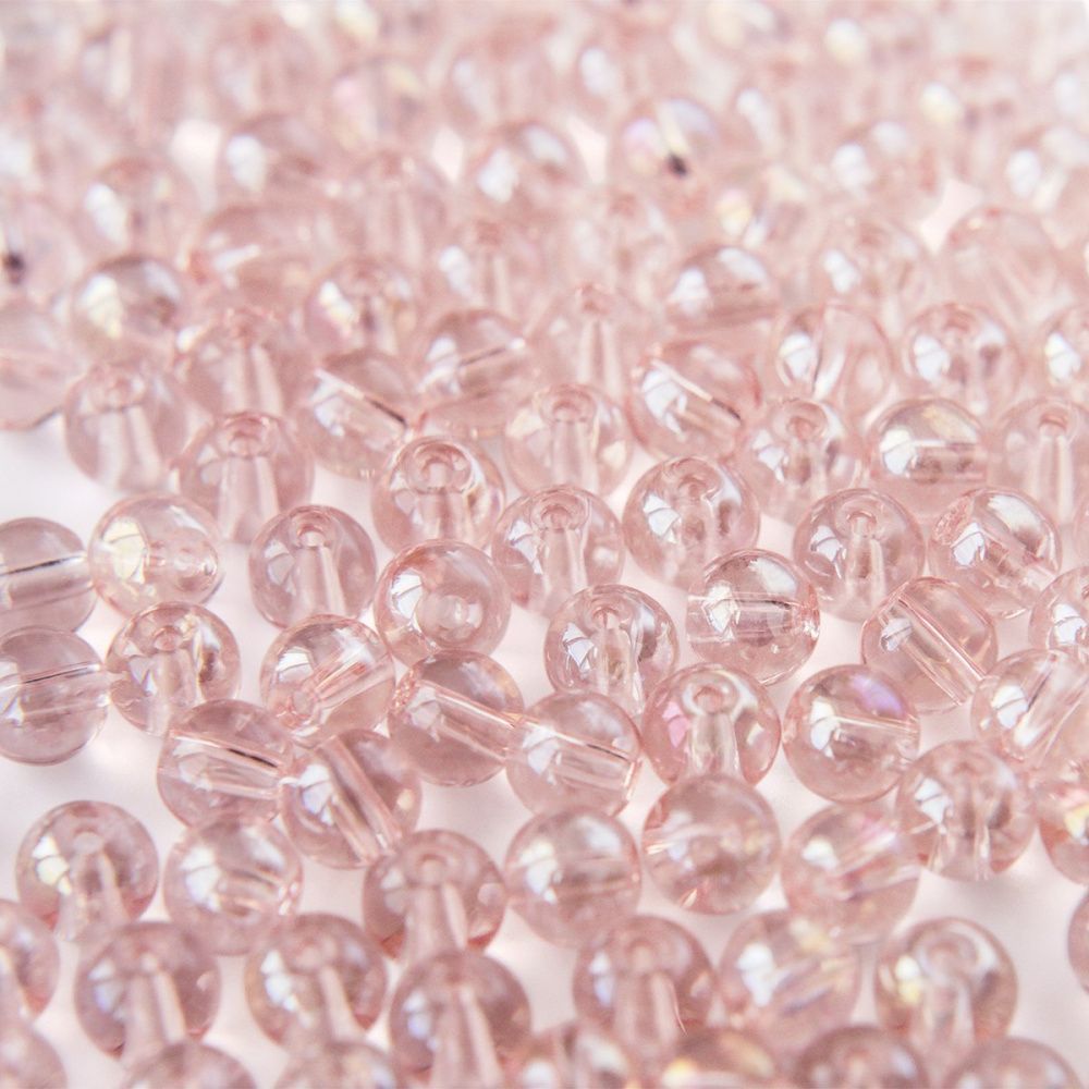 бусина, стекло 6, цвет розовый ав, 6 мм
