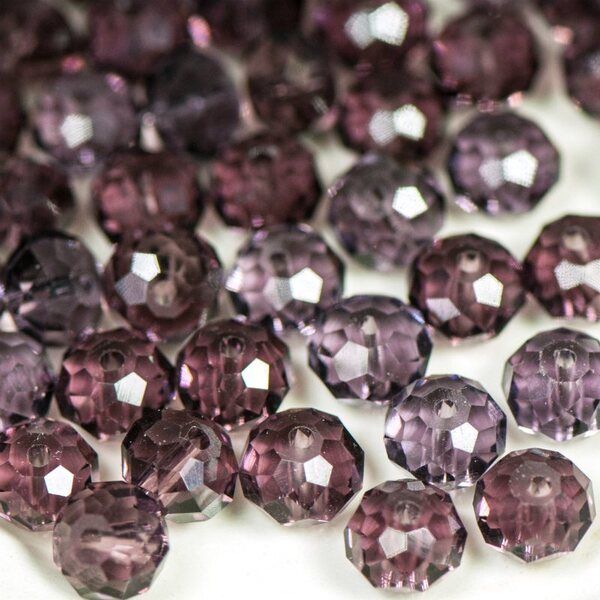 бусина, стекло абакус 8, граненая, цвет сиреневый, 8х6 мм