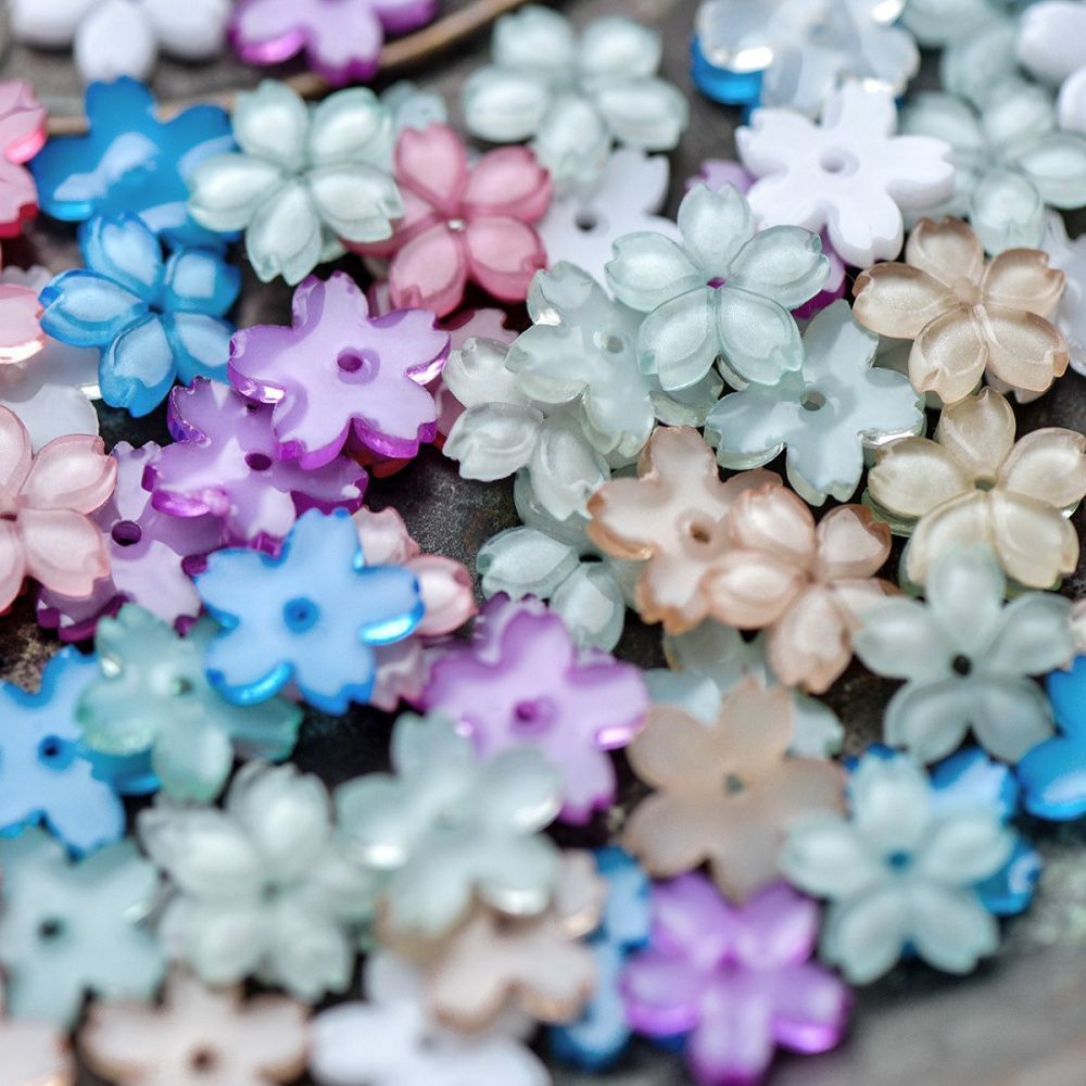 бусина, смола "сакура", пастельный микс, 11x11.5x2 мм