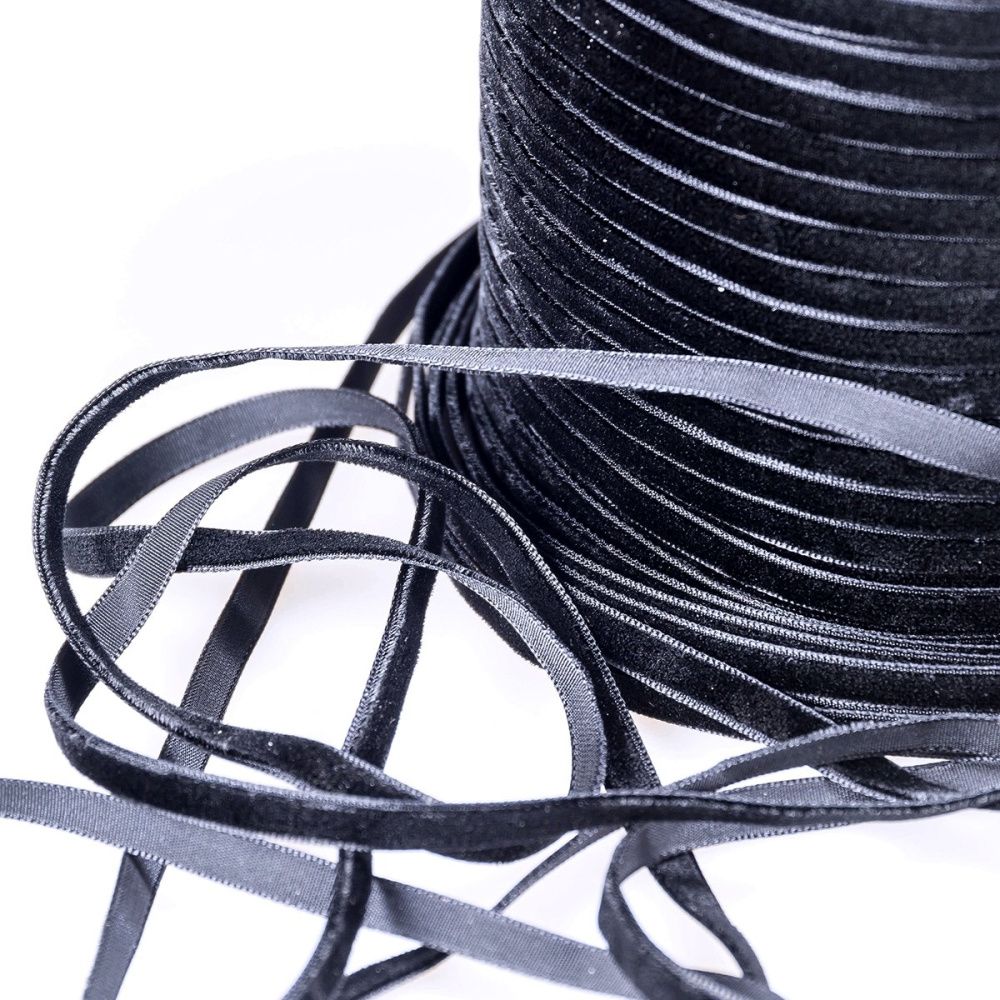 лента, бархат, цвет черный, ширина 6.5 мм ленты