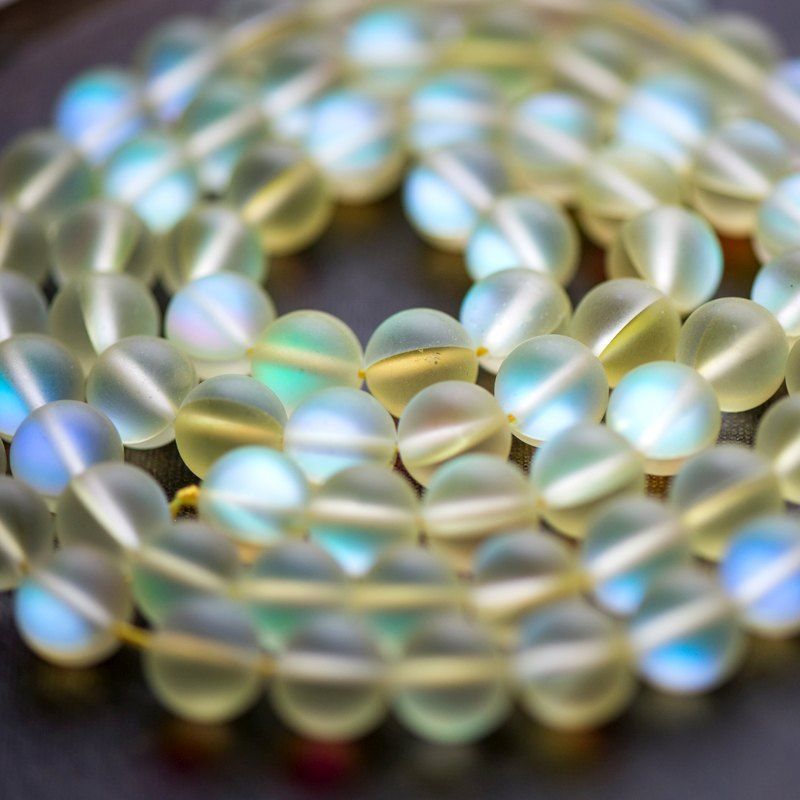 бусина, стекло "лунный камень", цвет шампанское, 10 мм