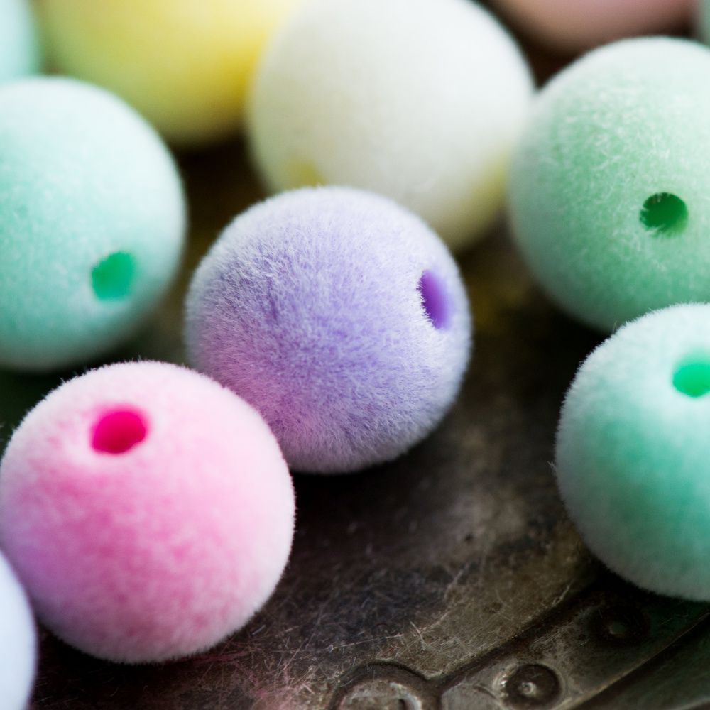 бусина, акрил "пастель-флок", цветовой микс, 10х9 мм