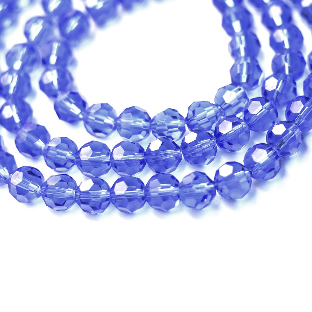 бусина, стекло 8, граненая, цвет васильковый, 8 мм