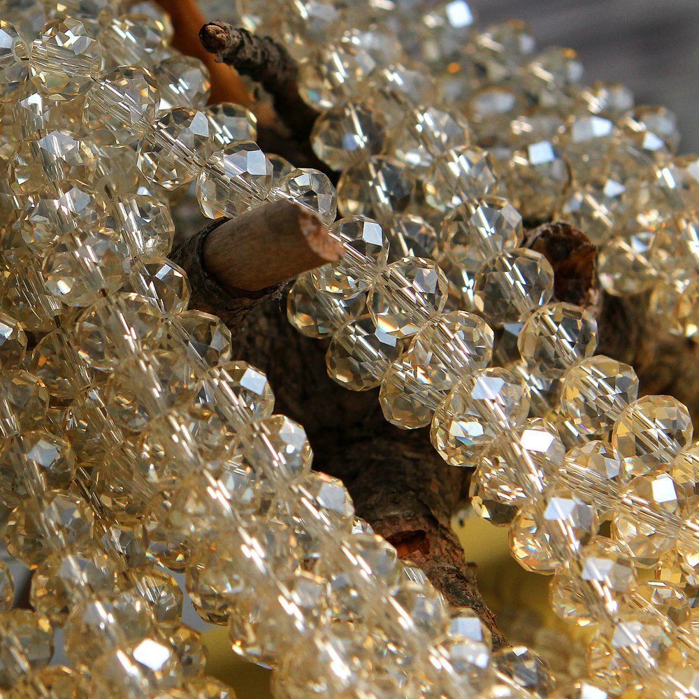 бусина, стекло абакус 6, граненая, цвет шампанского, 6х4 мм