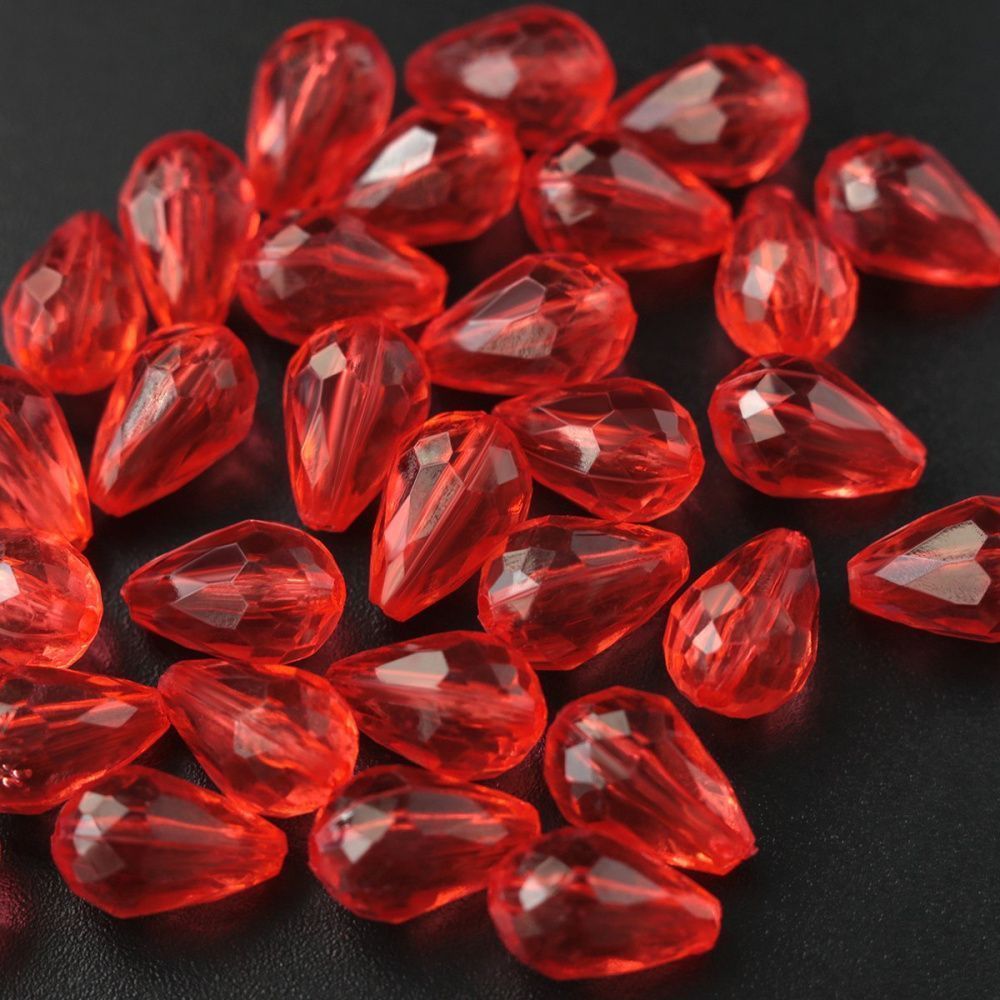 бусина капля граненая, акрил, цвет алый, 12х8 мм