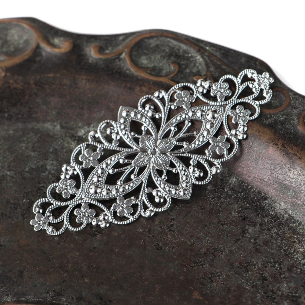 коннектор "филигрань византия", цвет серебро, 82x35x0.8 мм