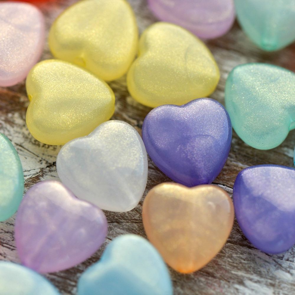 бусина, акрил "сердечко", цветовой микс с глиттером, 14x14x7 мм