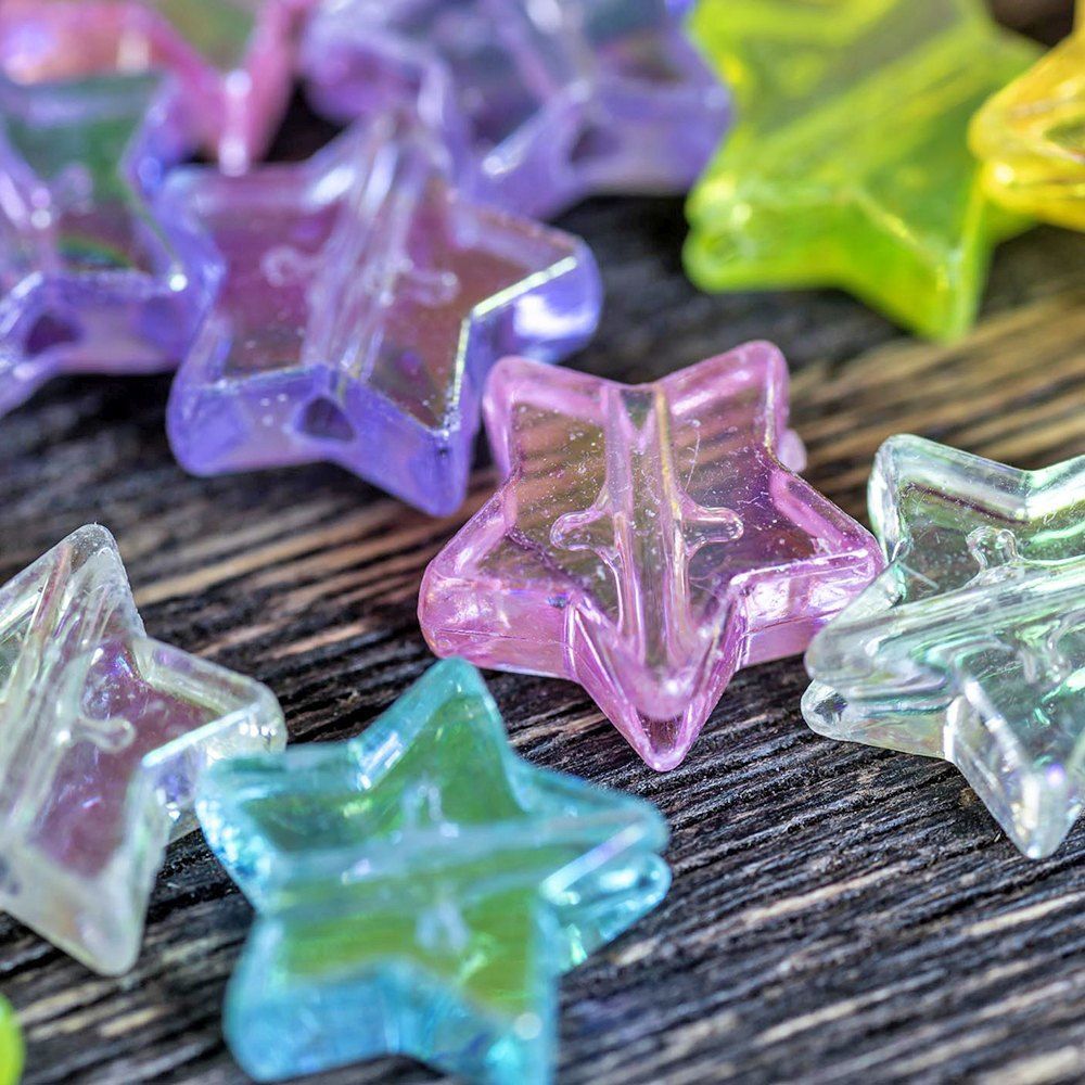 бусина, акрил "радужные звездочки", цветовой микс, 10х4 мм