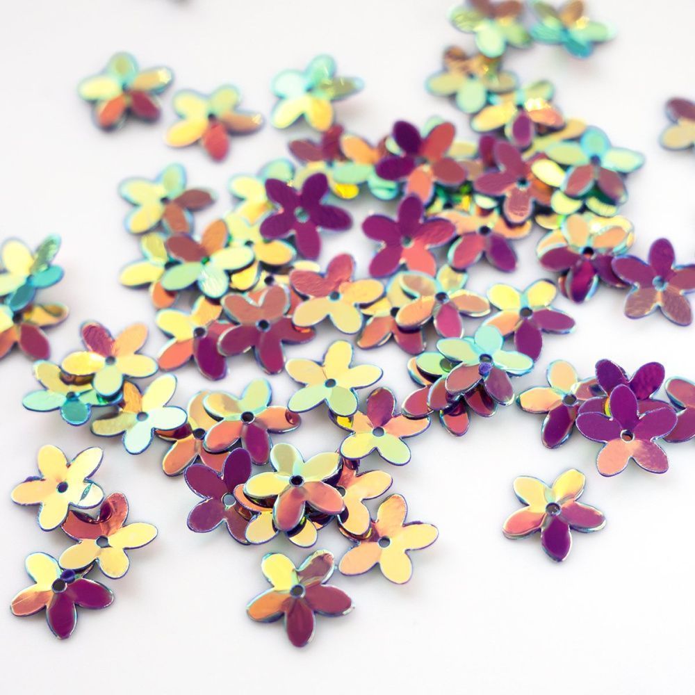пайетки-цветочки, цвет фиолетовый/радужный, 10 мм