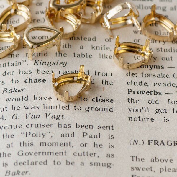 цапы для стразов каплевидные, открытые, цвет золото, 14х10 мм