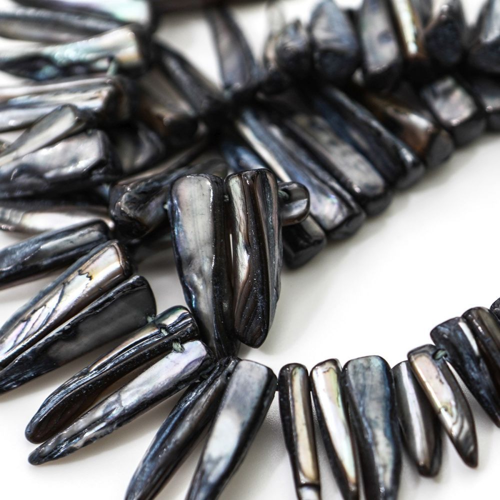 бусина из ракушки, "багет", черный перламутр, размерный микс