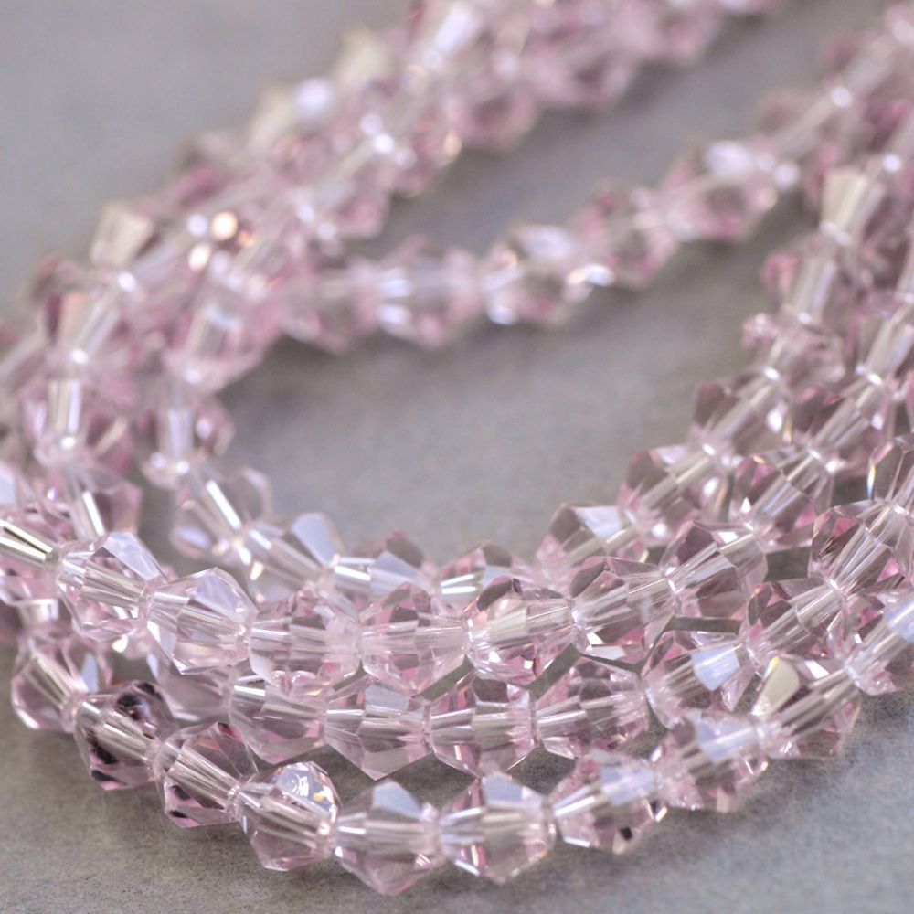 бусина, стекло биконус 6, цвет розовый, 6 мм