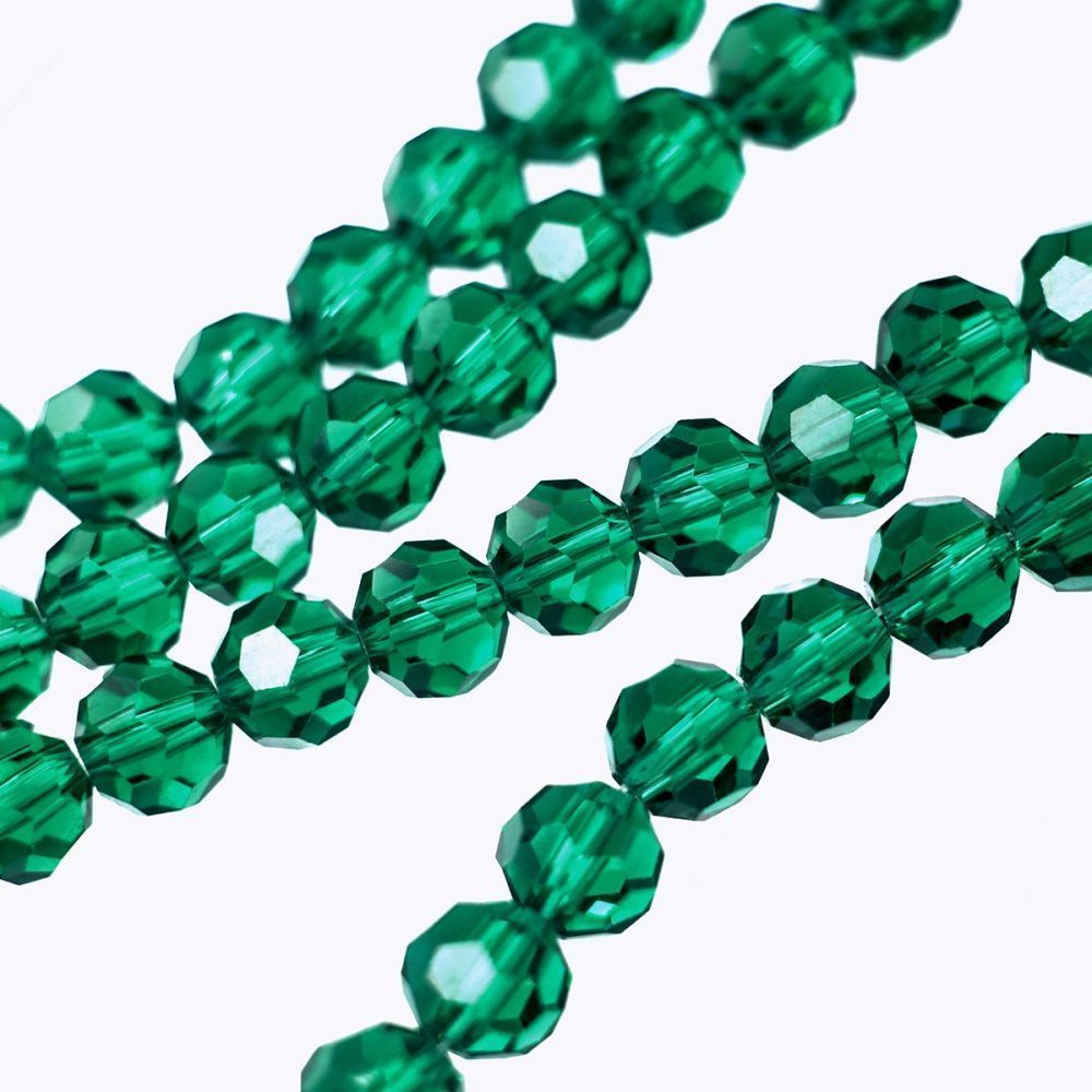 бусина, стекло 8, граненая, цвет изумрудный, 8 мм 