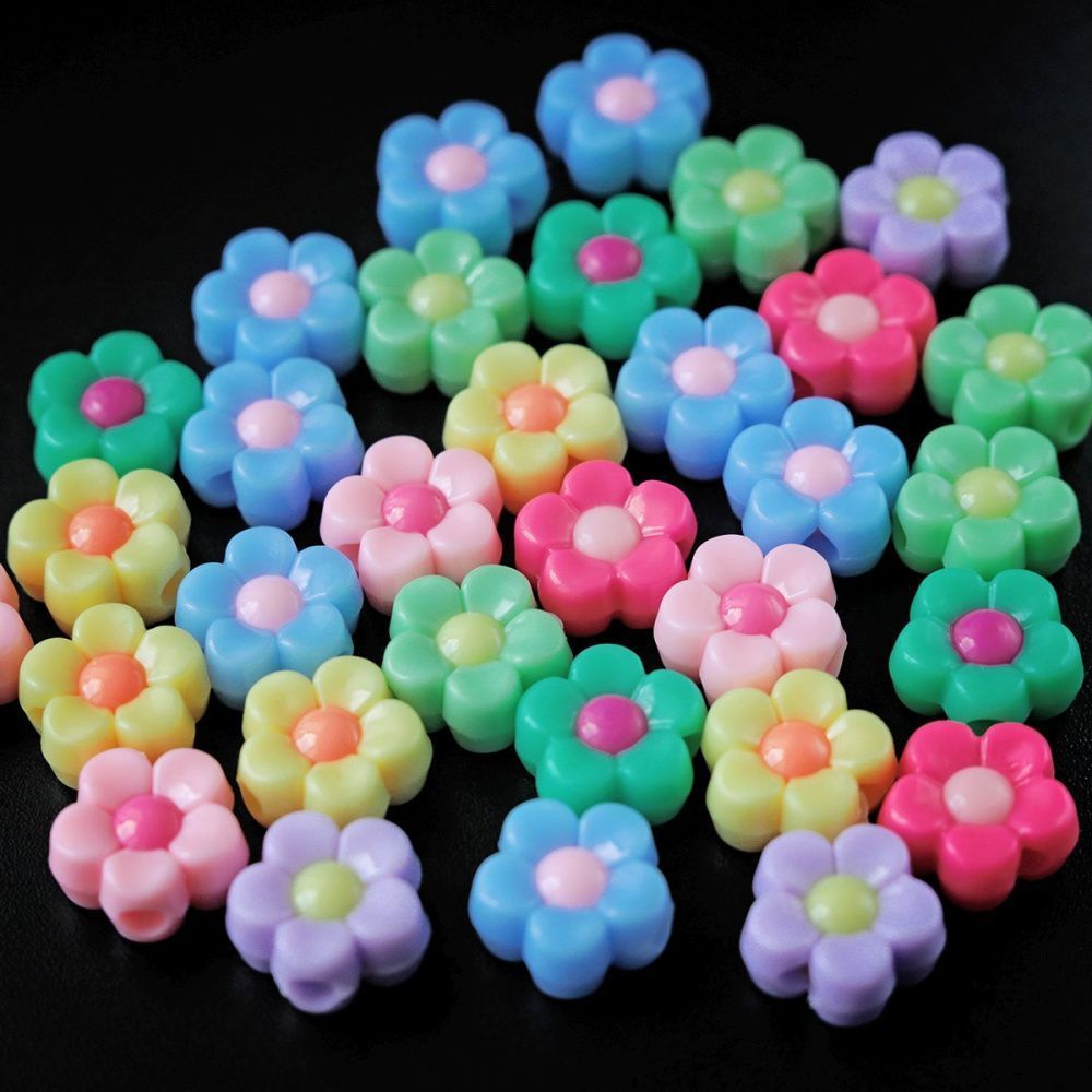 бусина, акрил "незабудка", разноцветный микс, 12x12.5x6 мм