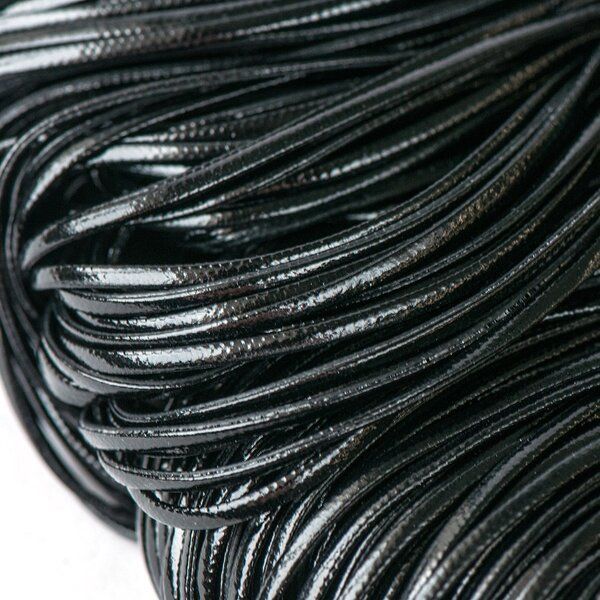 шнур, имитация кожи, плоский, цвет черный, 2х1 мм