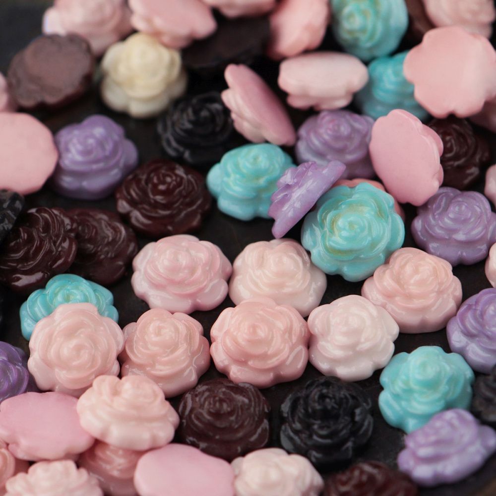 кабошон акриловый "розочка", цветовой микс, 10 мм