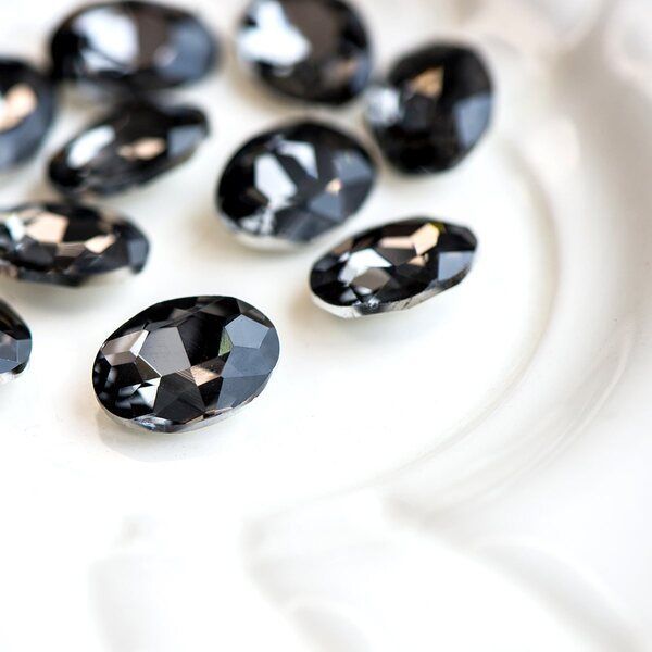 кабошон стекло кристалл, овальный, цвет black diamond, 18х13 мм