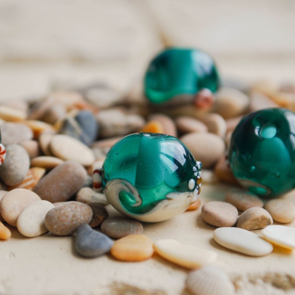 бусина, мурано "пляж бирюзовый", круглая,13x11 мм