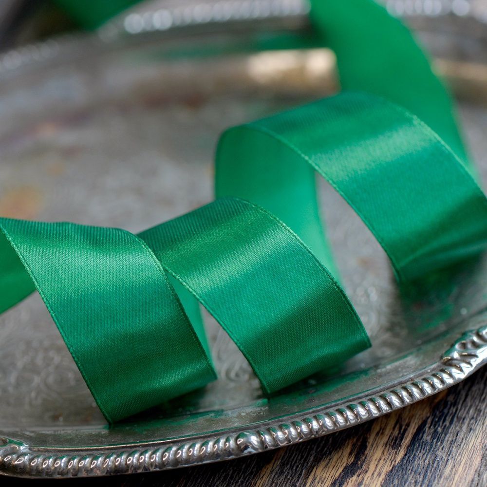 лента, атлас, цвет зеленый яркий, ширина 25 мм ленты