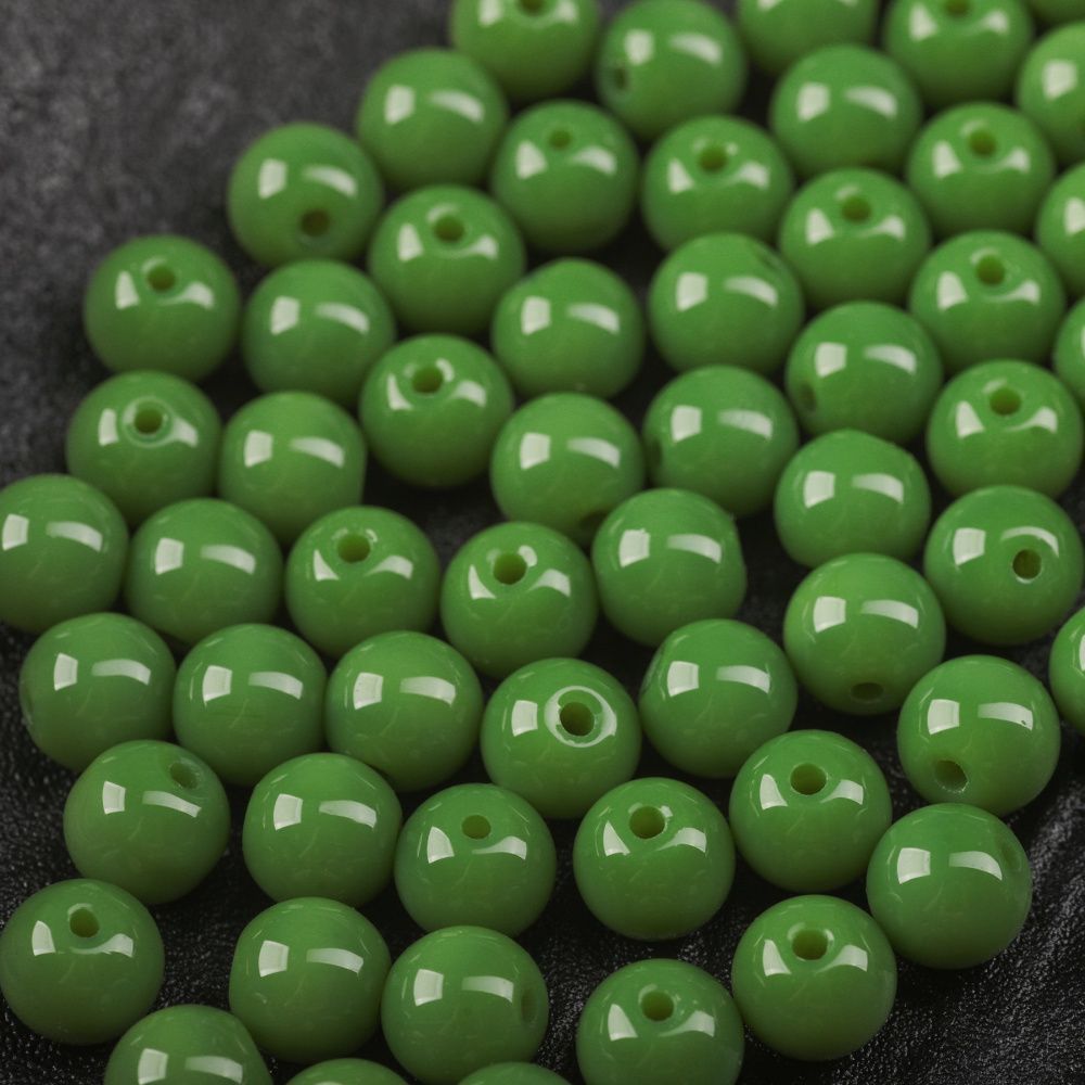 бусина, стекло 8, цвет зеленый, 8 мм