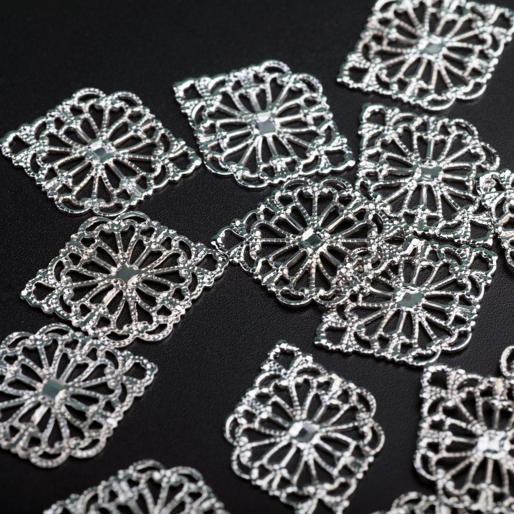 коннектор "филигрань витраж", цвет платина, 21.5x15 мм