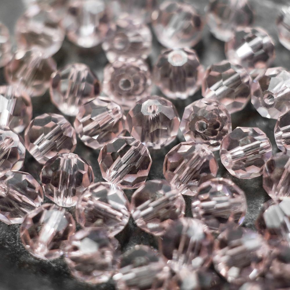 бусина, стекло 8, граненая, цвет розовый, 8 мм