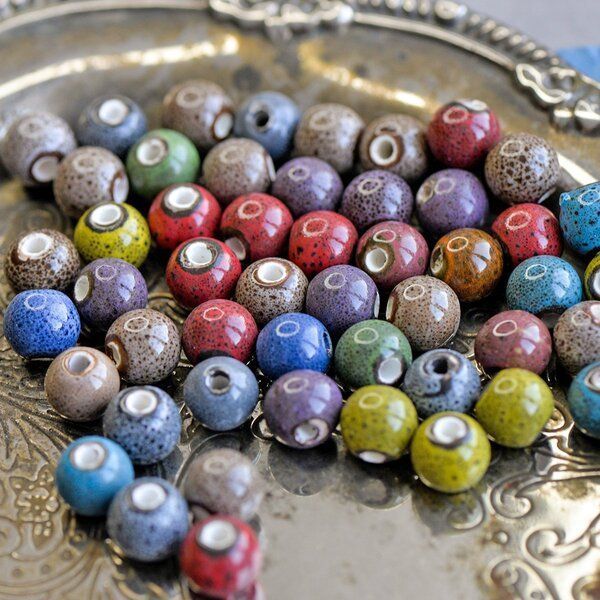 бусина, керамика "антик", цветовой микс, 10 мм 