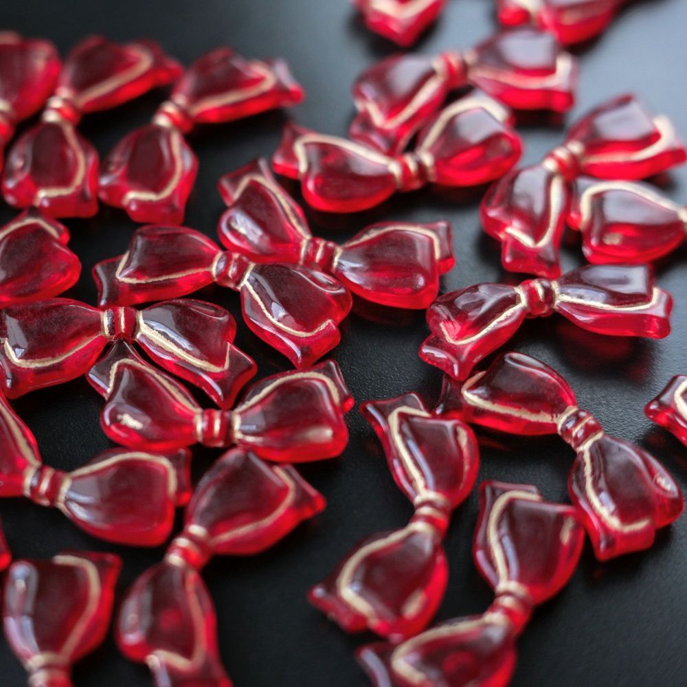 бусина, акрил "бантик-антик", цвет красный, 13.5x29x6 мм